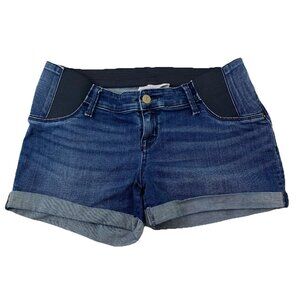 Ingrid & Isabel Maternity Cut Off Midi Shorts Womens size 4 Blue Denim Mid Rise